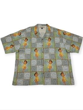 Tommy Bahama 100% Silk Hawaiian Dancing Hula Girl Camp Shirt Mens XXL Green NWOT